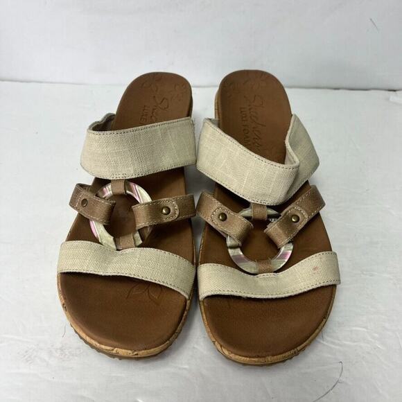 Skechers Sandals Women's 9 Tan Beige Comfort Platform Wedge Slip On Luxe Foam - Picture 2 of 14